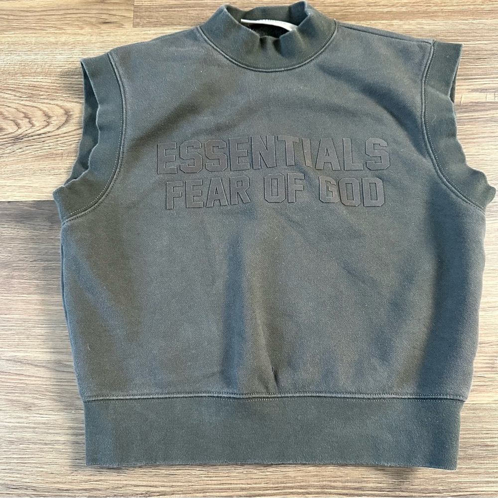 Fear of God‎ Essentials Kids Sleeveless Mock Neck Sweatshirt Vest Gray Logo SZ 8